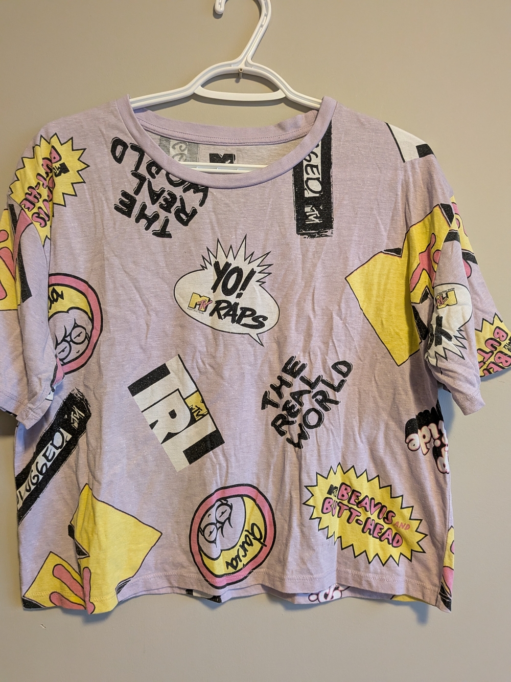 MTV Lavender Graphic Short Sleeve Tee with Yellow & Pink Prints